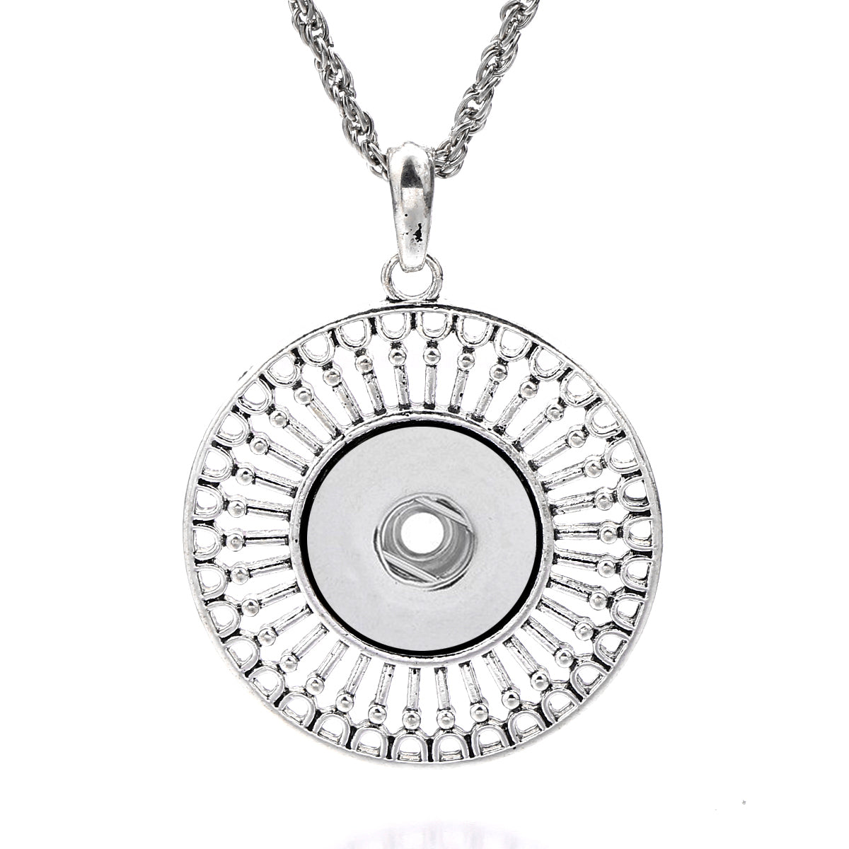18mm Sunburst Openwork Interchangeable Snap Charm Necklace
