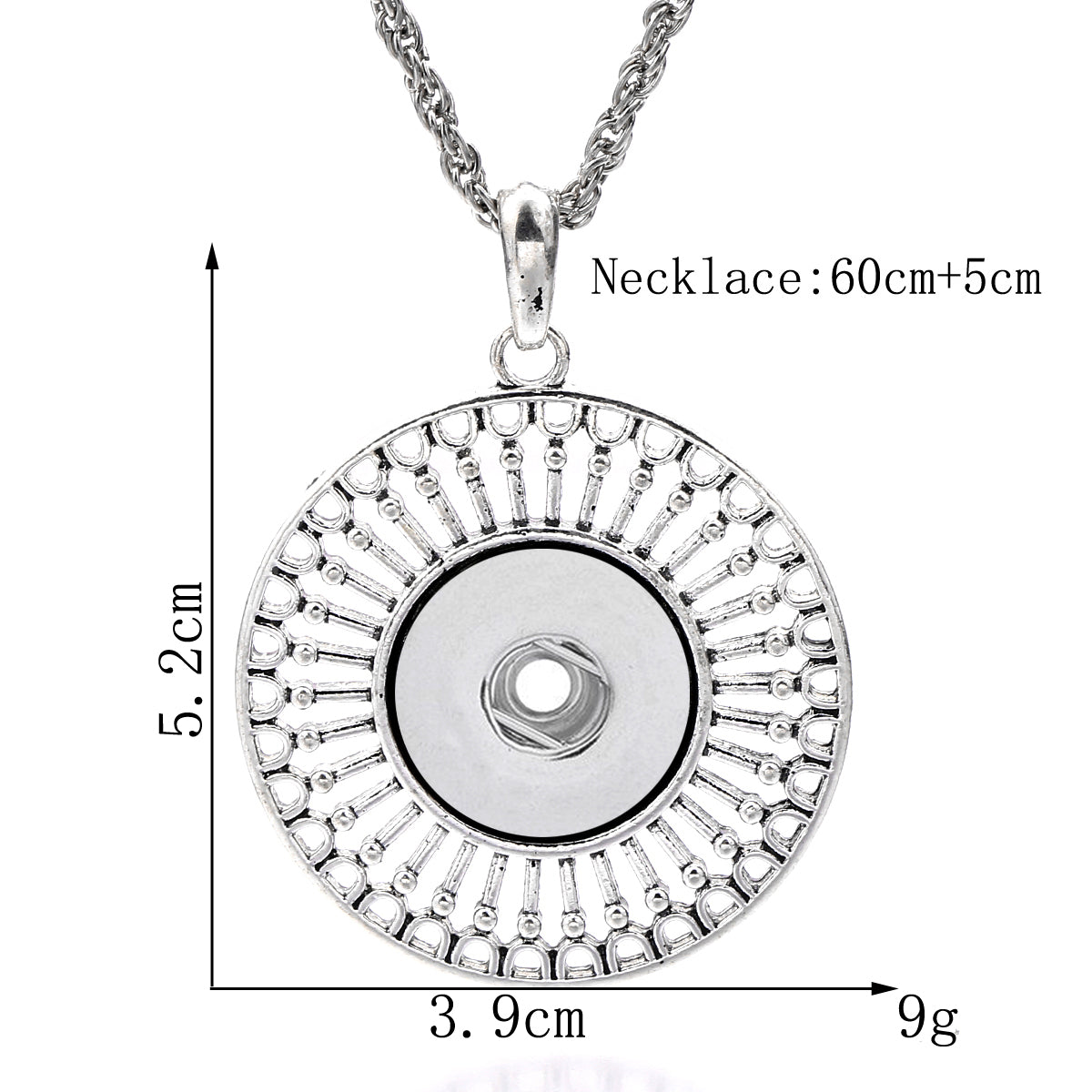 18mm Sunburst Openwork Interchangeable Snap Charm Necklace