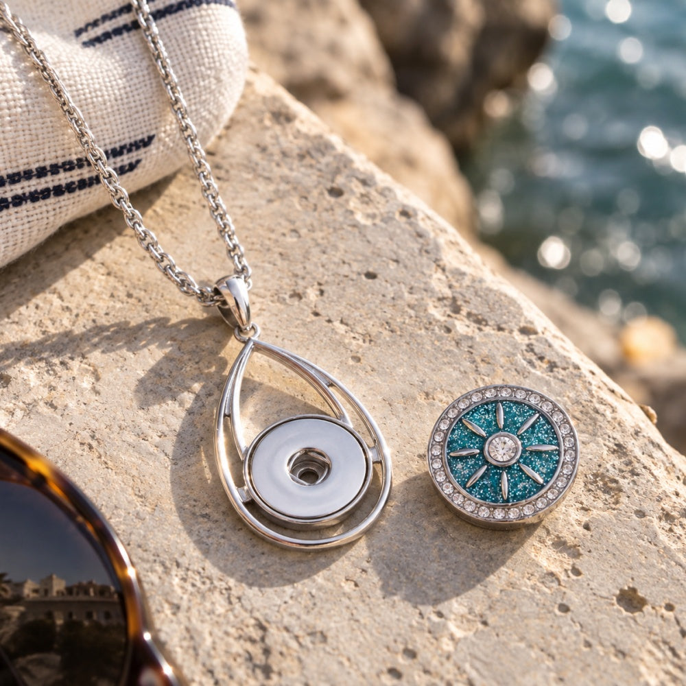 18mm Teardrop Openwork Interchangeable Snap Charm Necklace