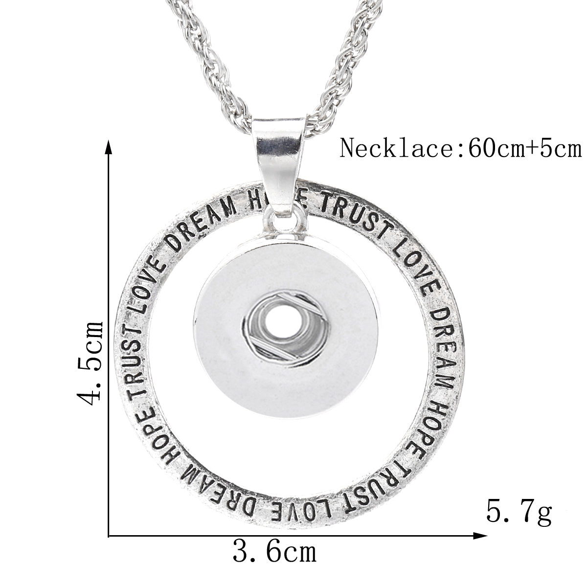 18mm Inspirational Word Ring Interchangeable Snap Charm Necklace