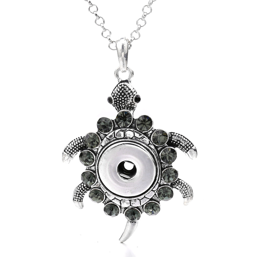 18mm Turtle Rhinestone Snap Charm Necklace | Interchangeable Snap Button Jewelry