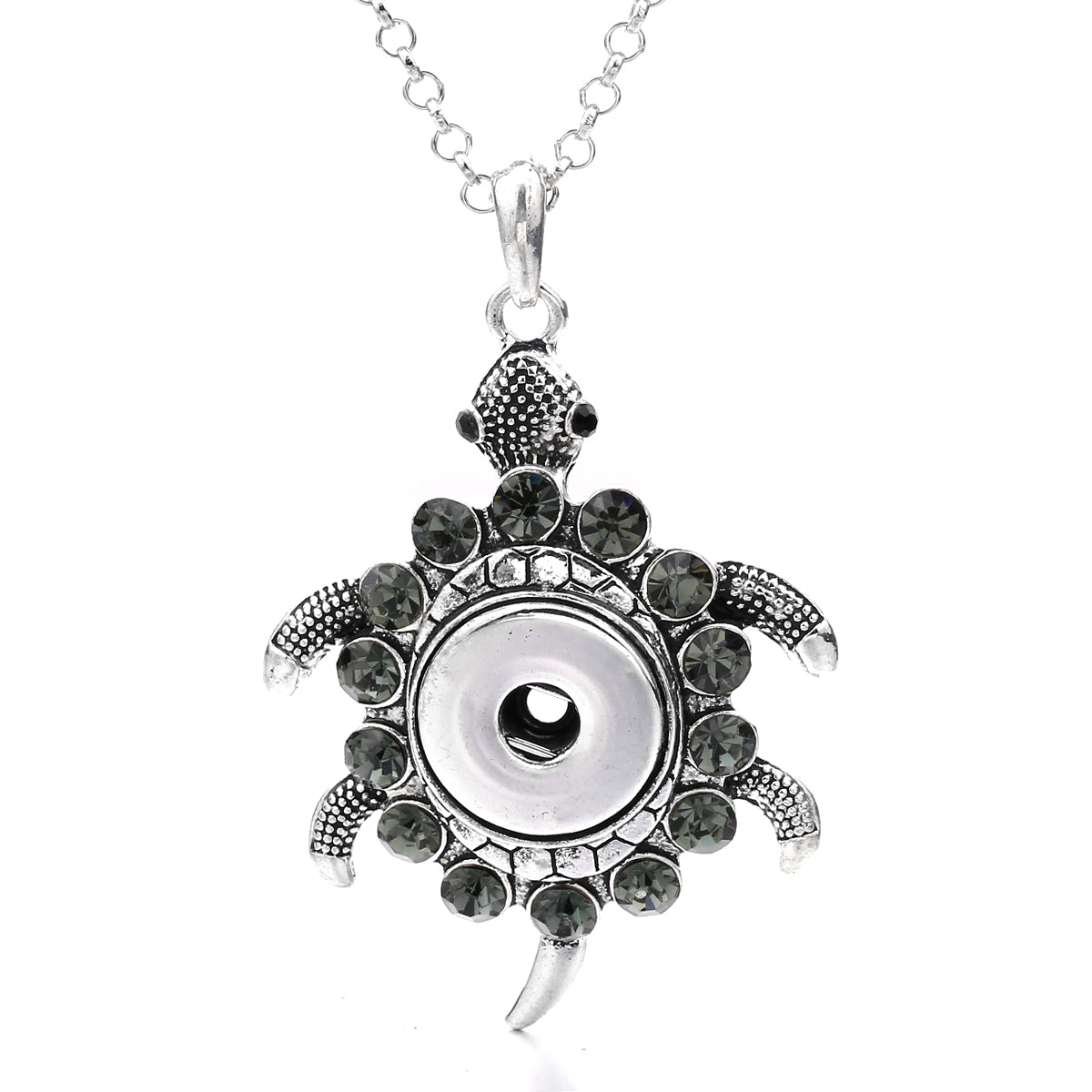 18mm Turtle Rhinestone Snap Charm Necklace | Interchangeable Snap Button Jewelry