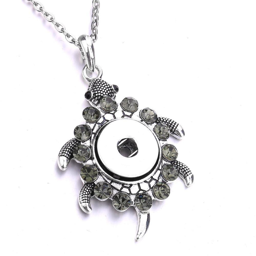 18mm Turtle Rhinestone Snap Charm Necklace | Interchangeable Snap Button Jewelry
