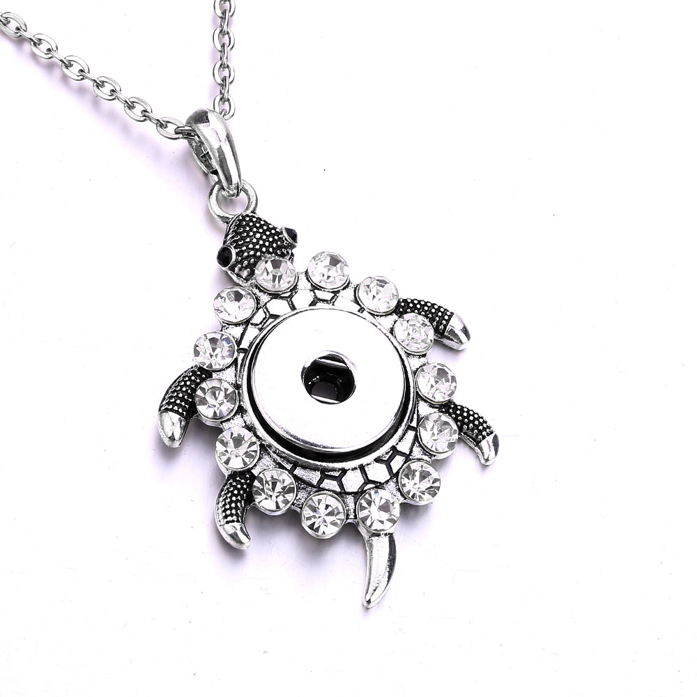 18mm Turtle Rhinestone Snap Charm Necklace | Interchangeable Snap Button Jewelry