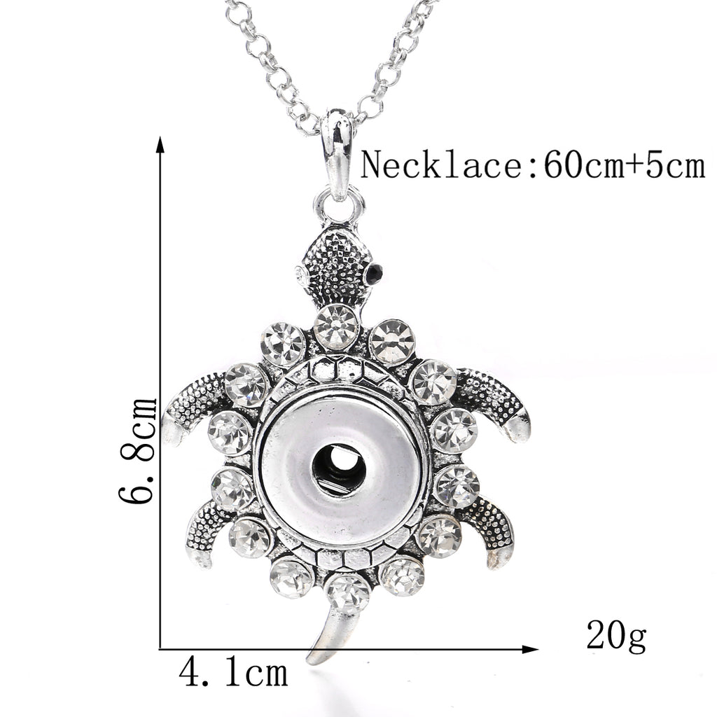 18mm Turtle Rhinestone Snap Charm Necklace | Interchangeable Snap Button Jewelry