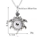 18mm Turtle Rhinestone Snap Charm Necklace | Interchangeable Snap Button Jewelry