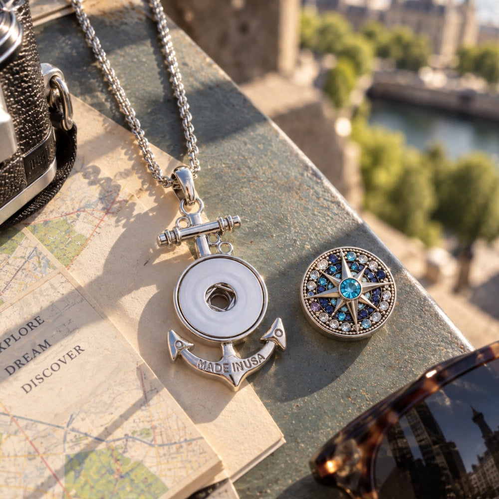 18mm Nautical Anchor Snap Charm Necklace | Interchangeable Anchor Pendant