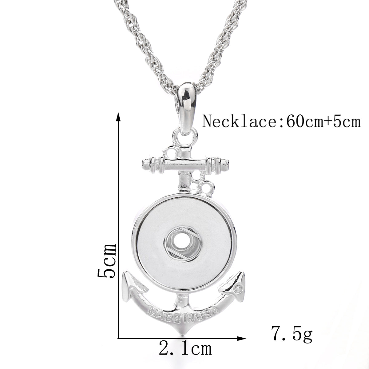 18mm Nautical Anchor Snap Charm Necklace | Interchangeable Anchor Pendant