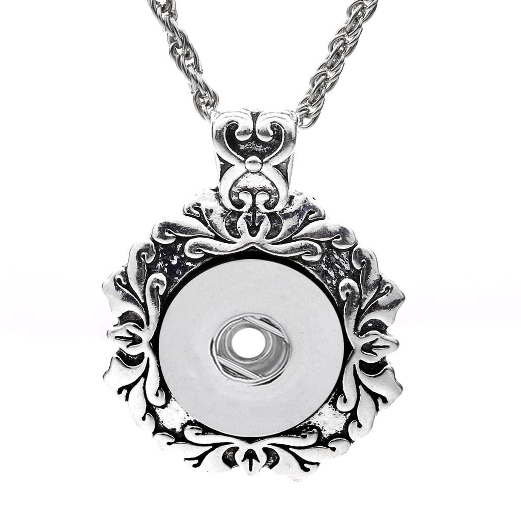 18mm Vintage Floral Scrollwork Snap Charm Necklace | Interchangeable Pendant