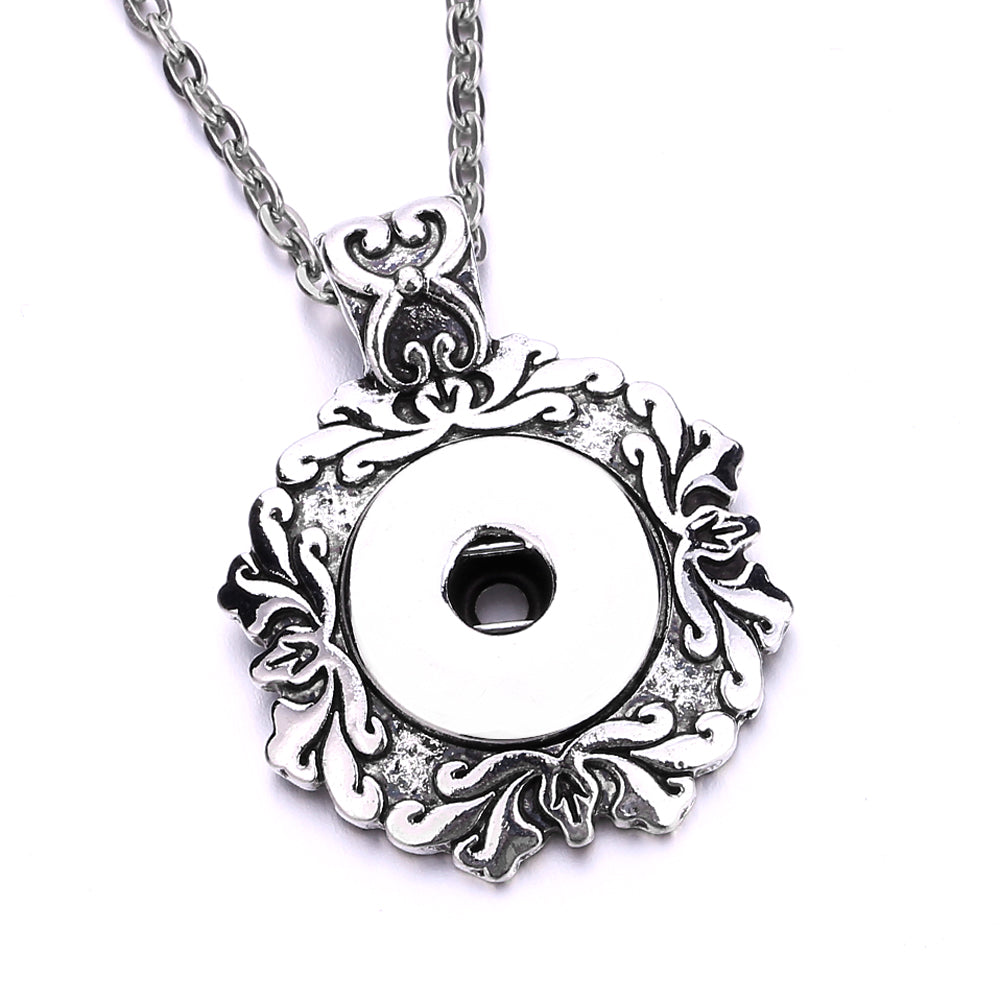 18mm Vintage Floral Scrollwork Snap Charm Necklace | Interchangeable Pendant