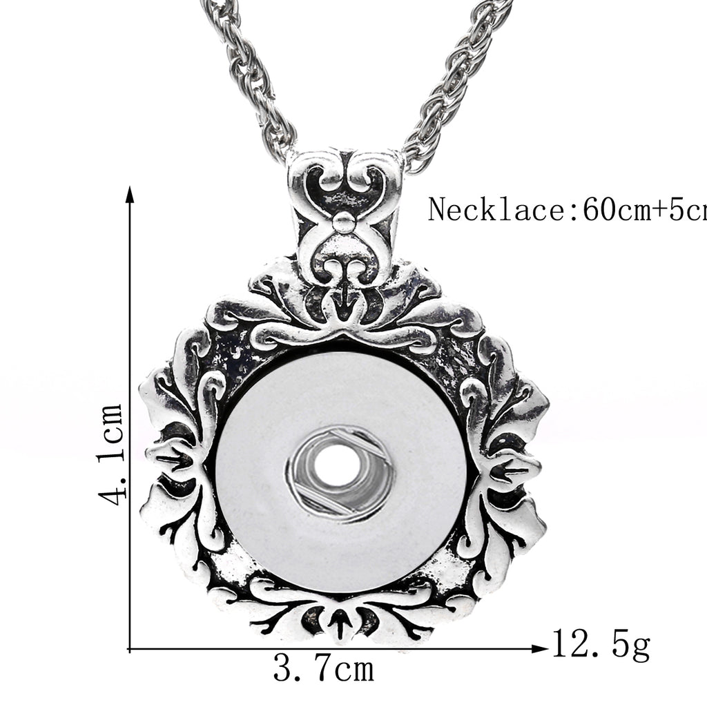 18mm Vintage Floral Scrollwork Snap Charm Necklace | Interchangeable Pendant