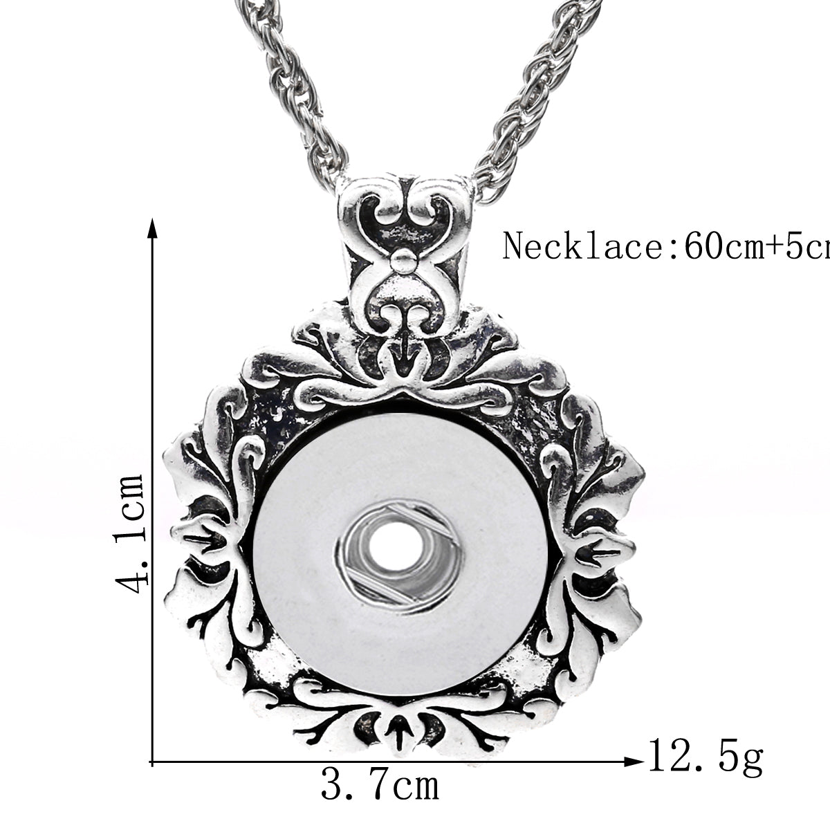 18mm Vintage Floral Scrollwork Snap Charm Necklace | Interchangeable Pendant