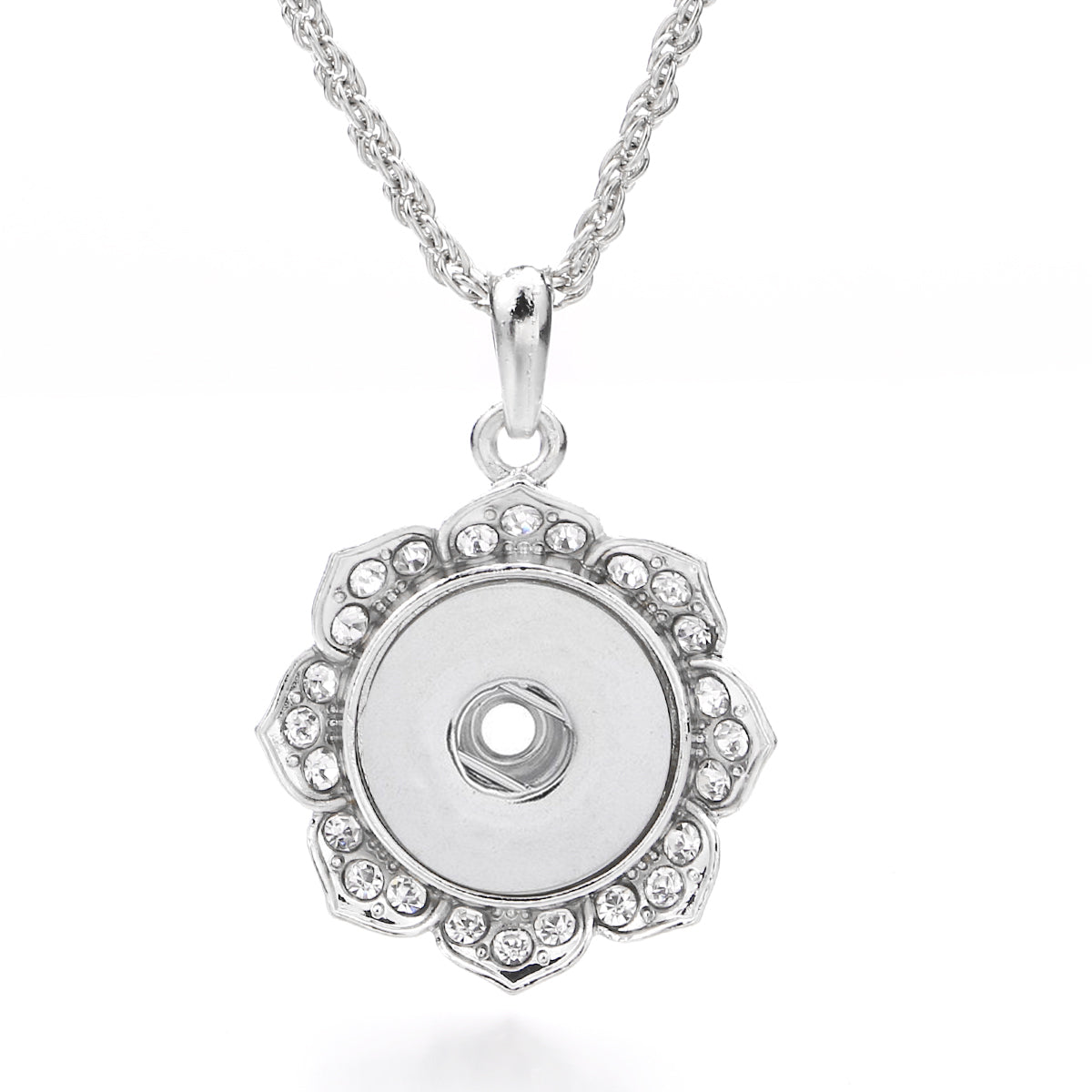18mm Embellished Flower Snap Charm Necklace | Interchangeable Pendant