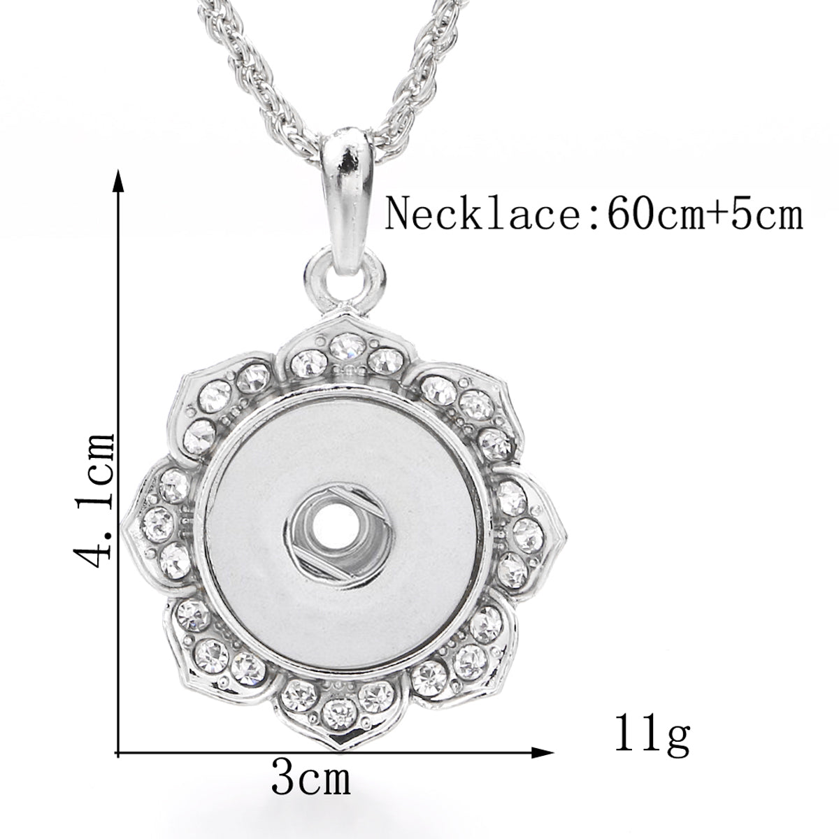 18mm Embellished Flower Snap Charm Necklace | Interchangeable Pendant