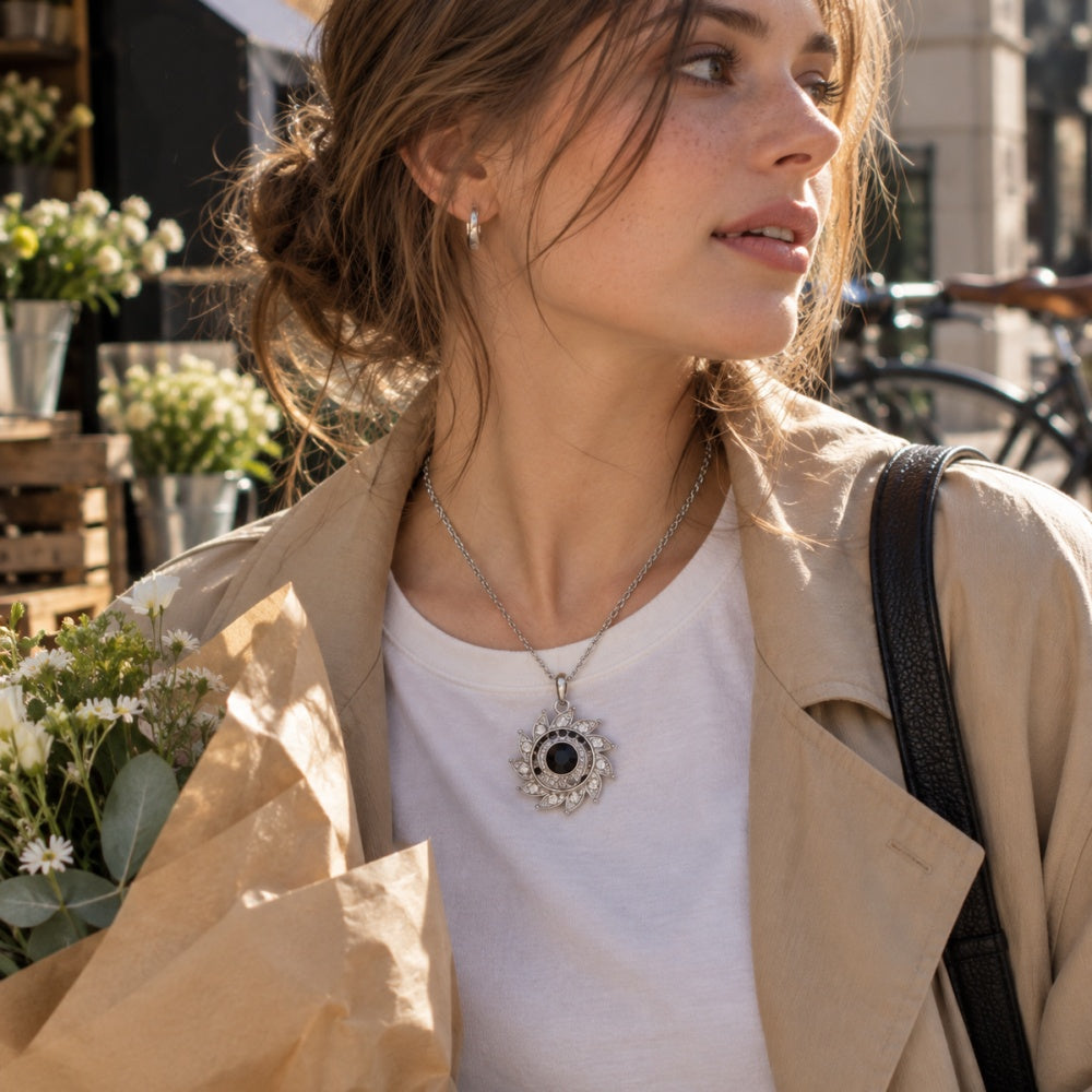18mm Rhinestone Petal Snap Charm Necklace | Interchangeable Flower Pendant