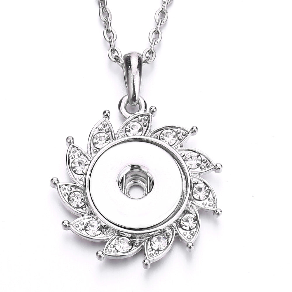 18mm Rhinestone Petal Snap Charm Necklace | Interchangeable Flower Pendant
