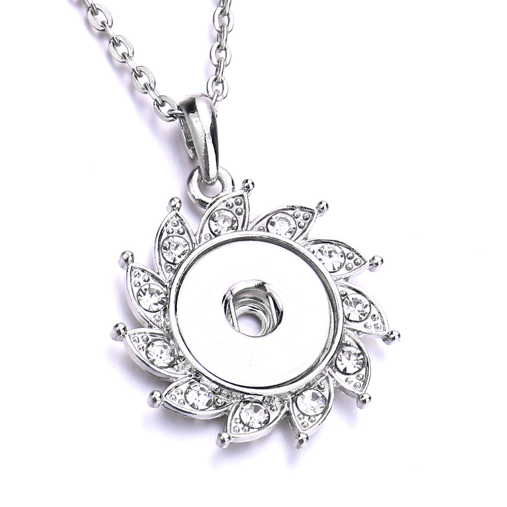 18mm Rhinestone Petal Snap Charm Necklace | Interchangeable Flower Pendant
