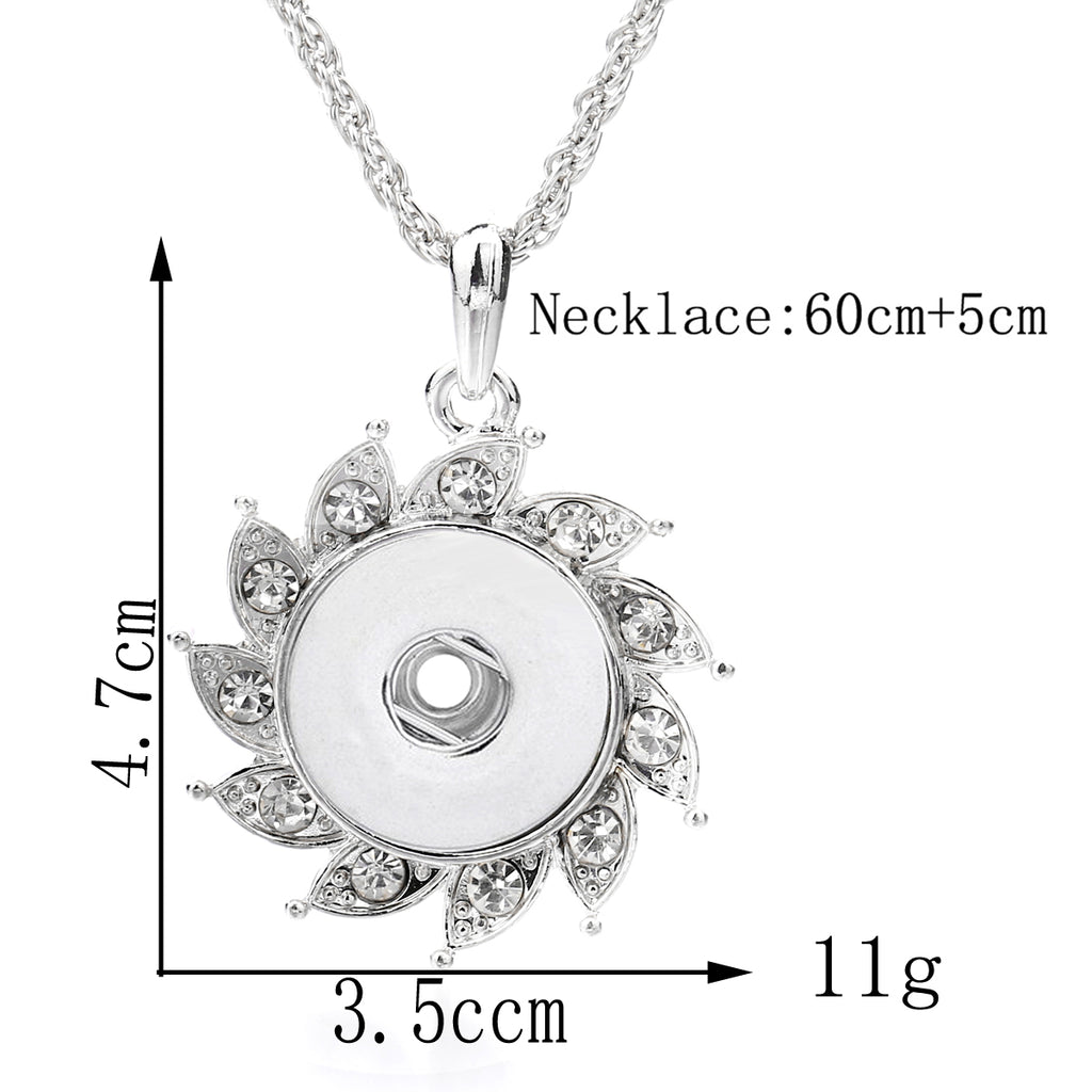 18mm Rhinestone Petal Snap Charm Necklace | Interchangeable Flower Pendant
