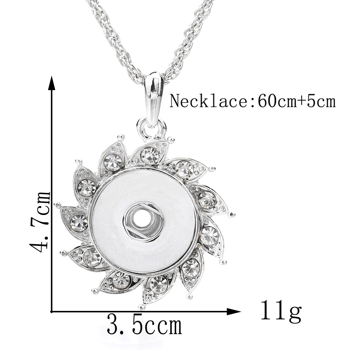 18mm Rhinestone Petal Snap Charm Necklace | Interchangeable Flower Pendant