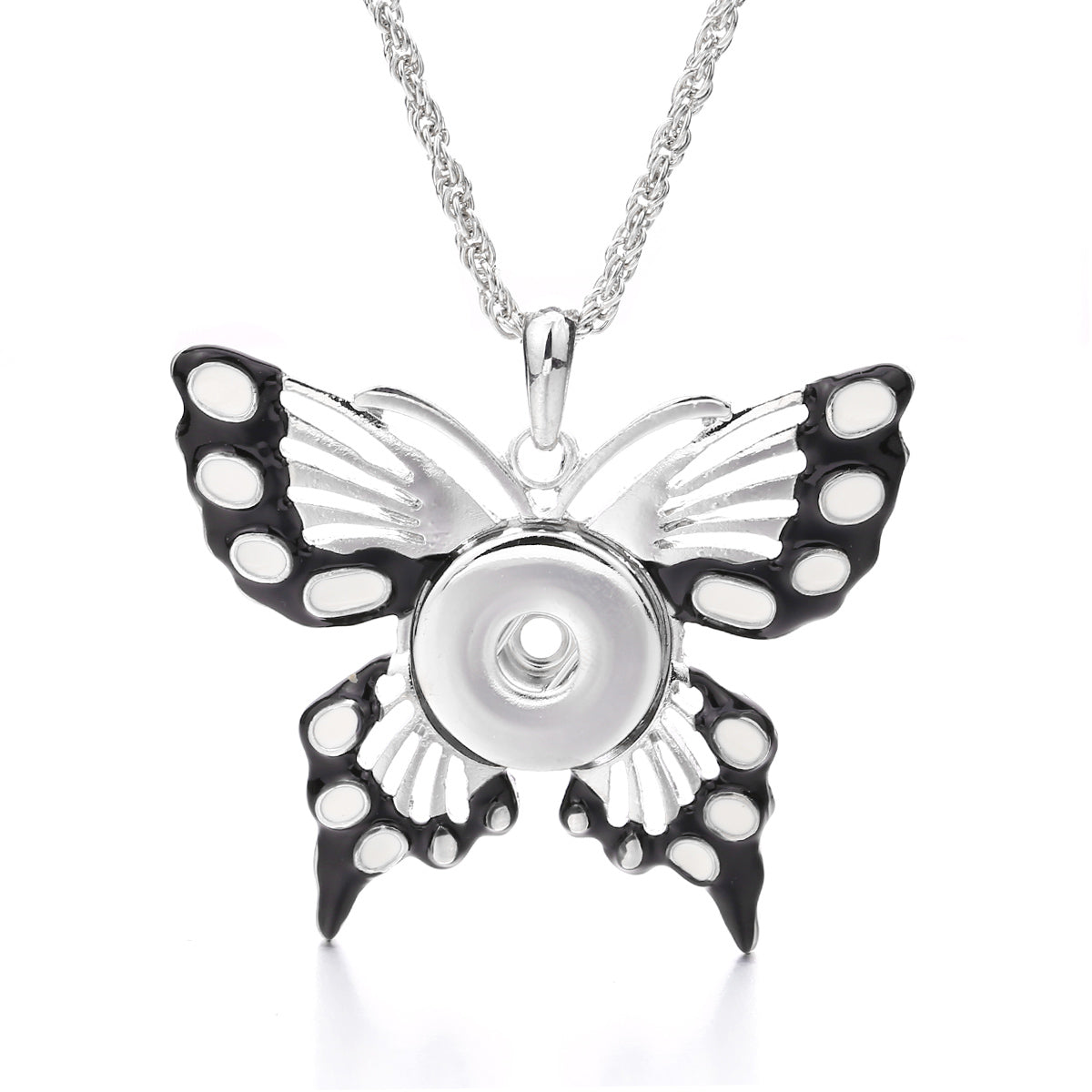 18mm Black & White Butterfly Snap Charm Necklace | Interchangeable Pendant