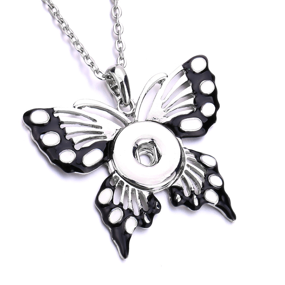 18mm Black & White Butterfly Snap Charm Necklace | Interchangeable Pendant