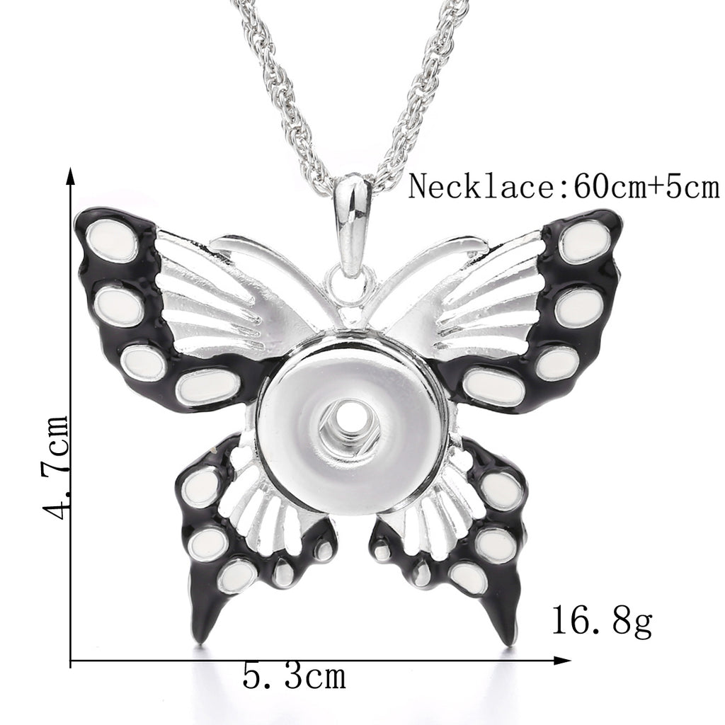 18mm Black & White Butterfly Snap Charm Necklace | Interchangeable Pendant