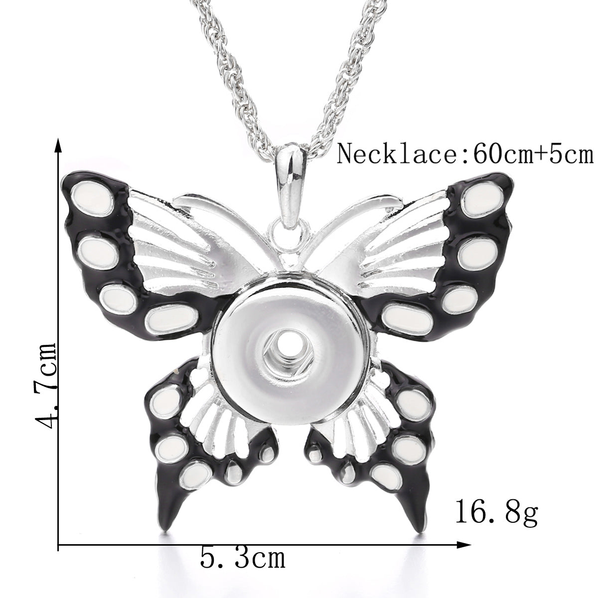 18mm Black & White Butterfly Snap Charm Necklace | Interchangeable Pendant