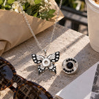 18mm Black & White Butterfly Snap Charm Necklace | Interchangeable Pendant