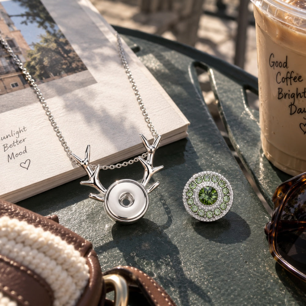 18mm Deer Antler Snap Charm Necklace | Interchangeable Pendant