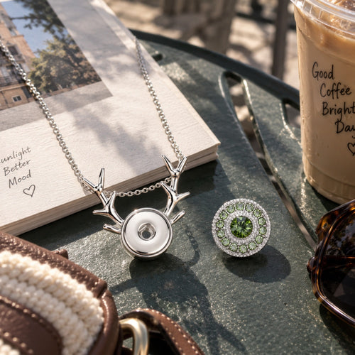 18mm Deer Antler Snap Charm Necklace | Interchangeable Pendant