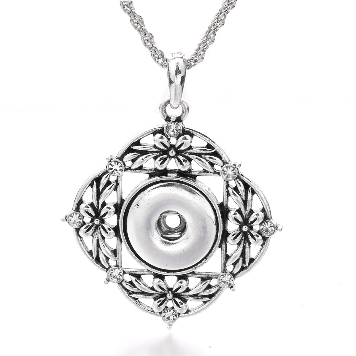 18mm Four-Petal Floral Snap Charm | Vintage Openwork Interchangeable Necklace