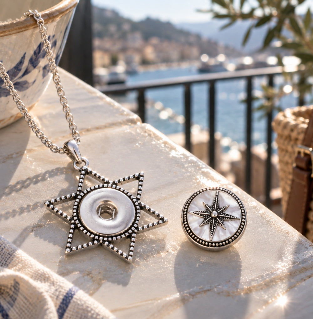 18mm Six-Pointed Star Snap Charm | Interchangeable Rhinestone Pendant