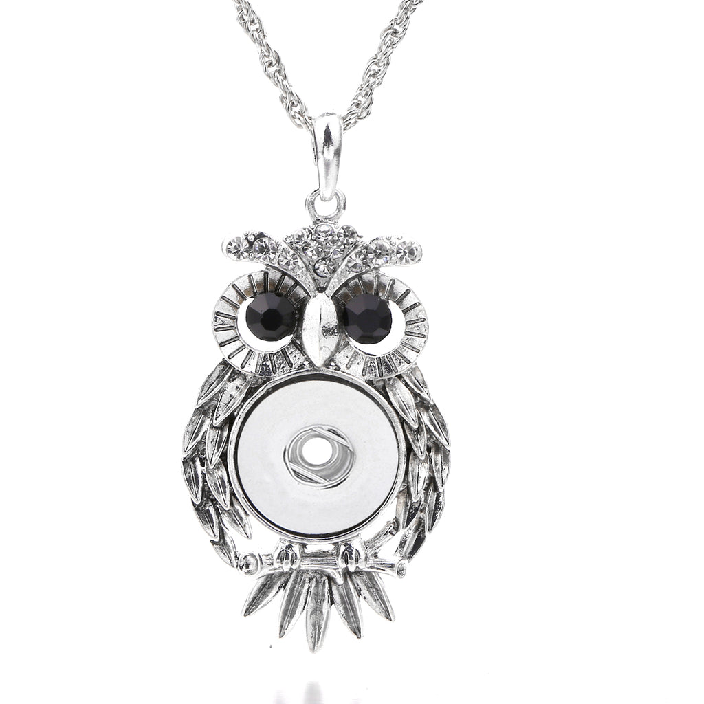 18mm Vintage Owl Snap Charm | Black-Eyed Rhinestone Pendant