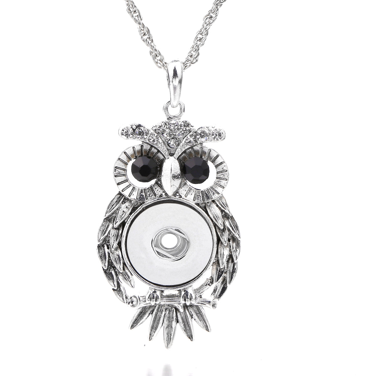 18mm Vintage Owl Snap Charm | Black-Eyed Rhinestone Pendant