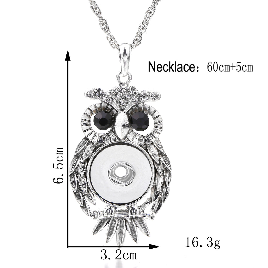 18mm Vintage Owl Snap Charm | Black-Eyed Rhinestone Pendant