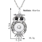 18mm Vintage Owl Snap Charm | Black-Eyed Rhinestone Pendant