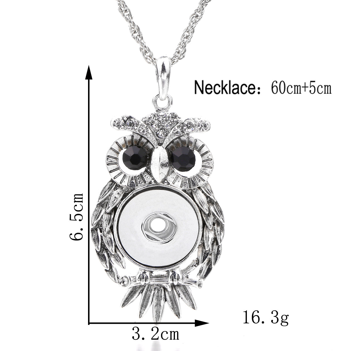 18mm Vintage Owl Snap Charm | Black-Eyed Rhinestone Pendant