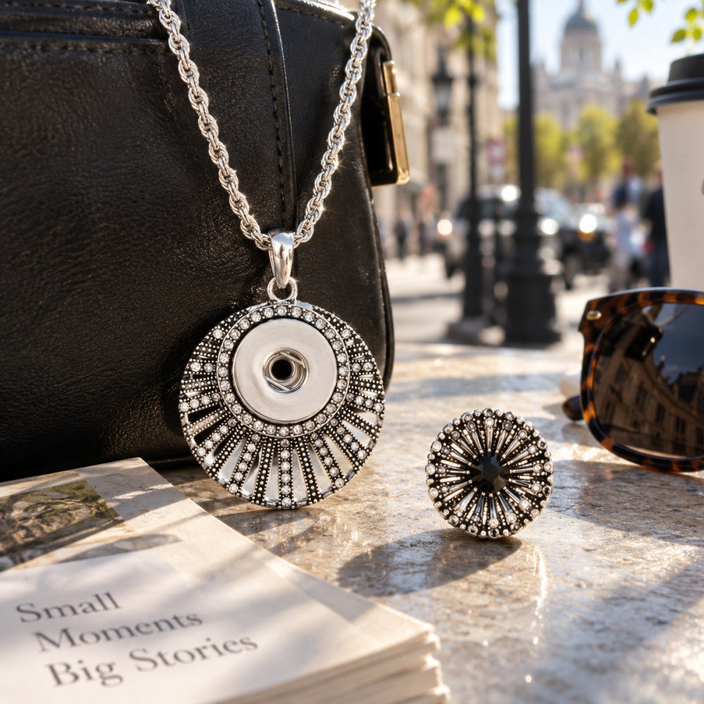 18mm Crescent Radiance Snap Charm | Interchangeable Rhinestone Pendant