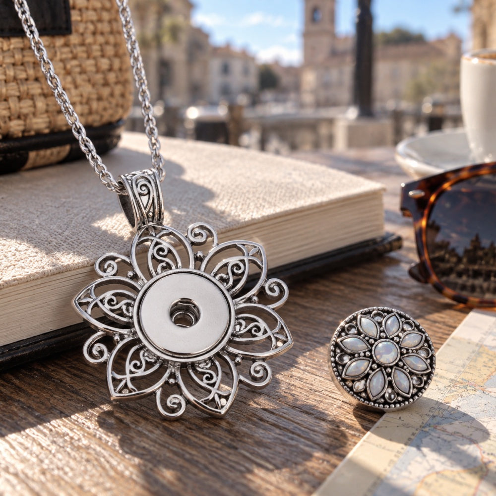 18mm Ornate Filigree Flower Snap Charm | Interchangeable Jewelry