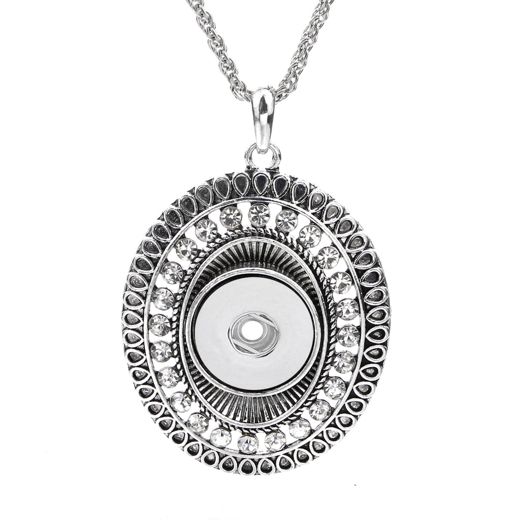 18mm Oval Rhinestone Interchangeable Snap Charm Necklace