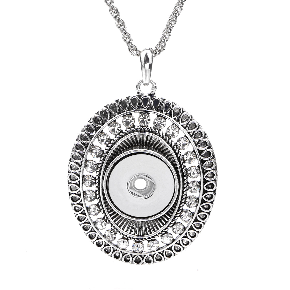18mm Oval Rhinestone Interchangeable Snap Charm Necklace