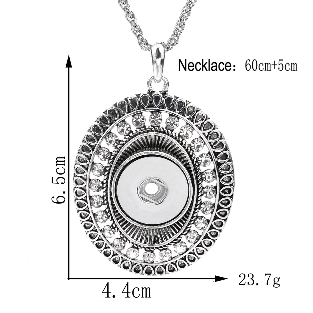 18mm Oval Rhinestone Interchangeable Snap Charm Necklace