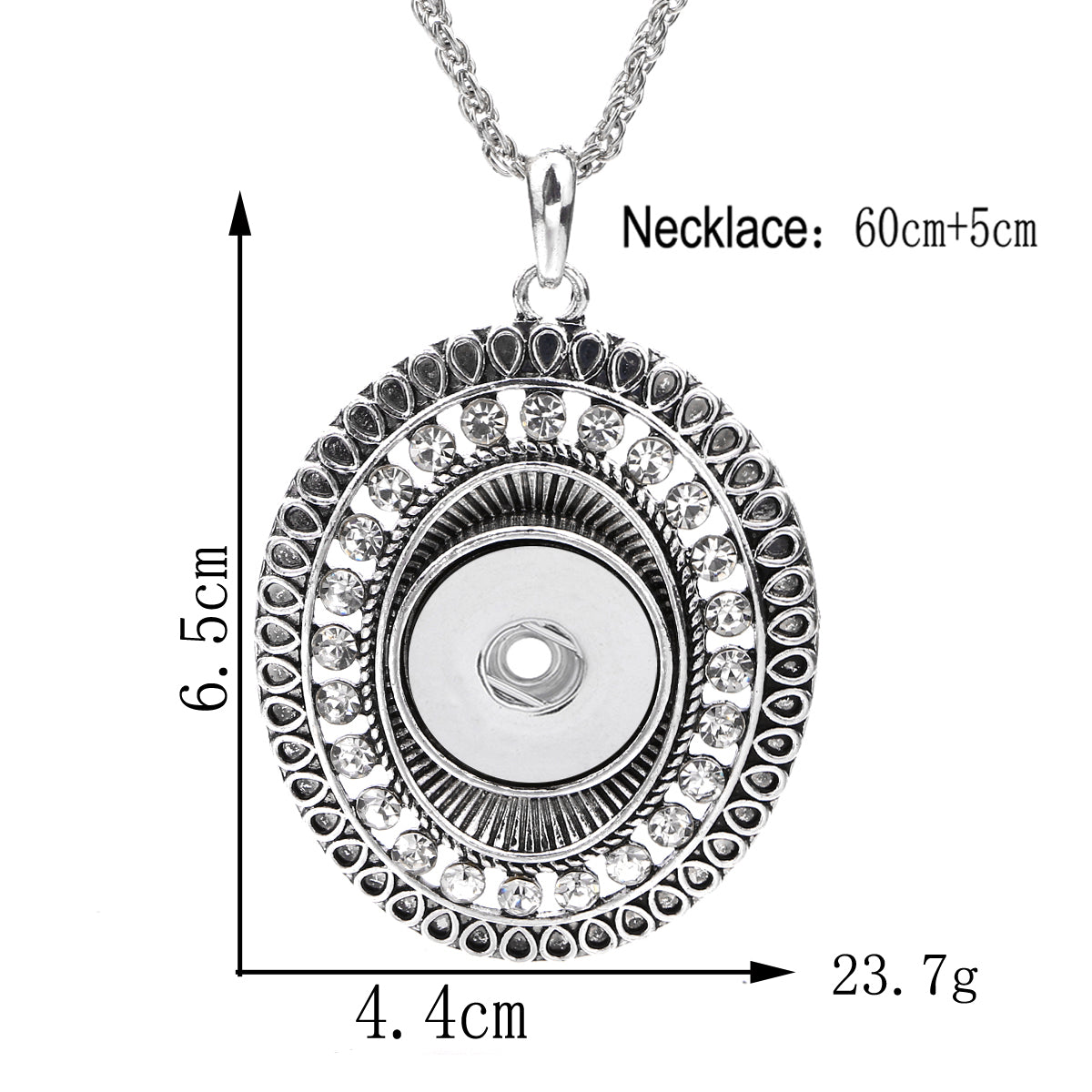 18mm Oval Rhinestone Interchangeable Snap Charm Necklace