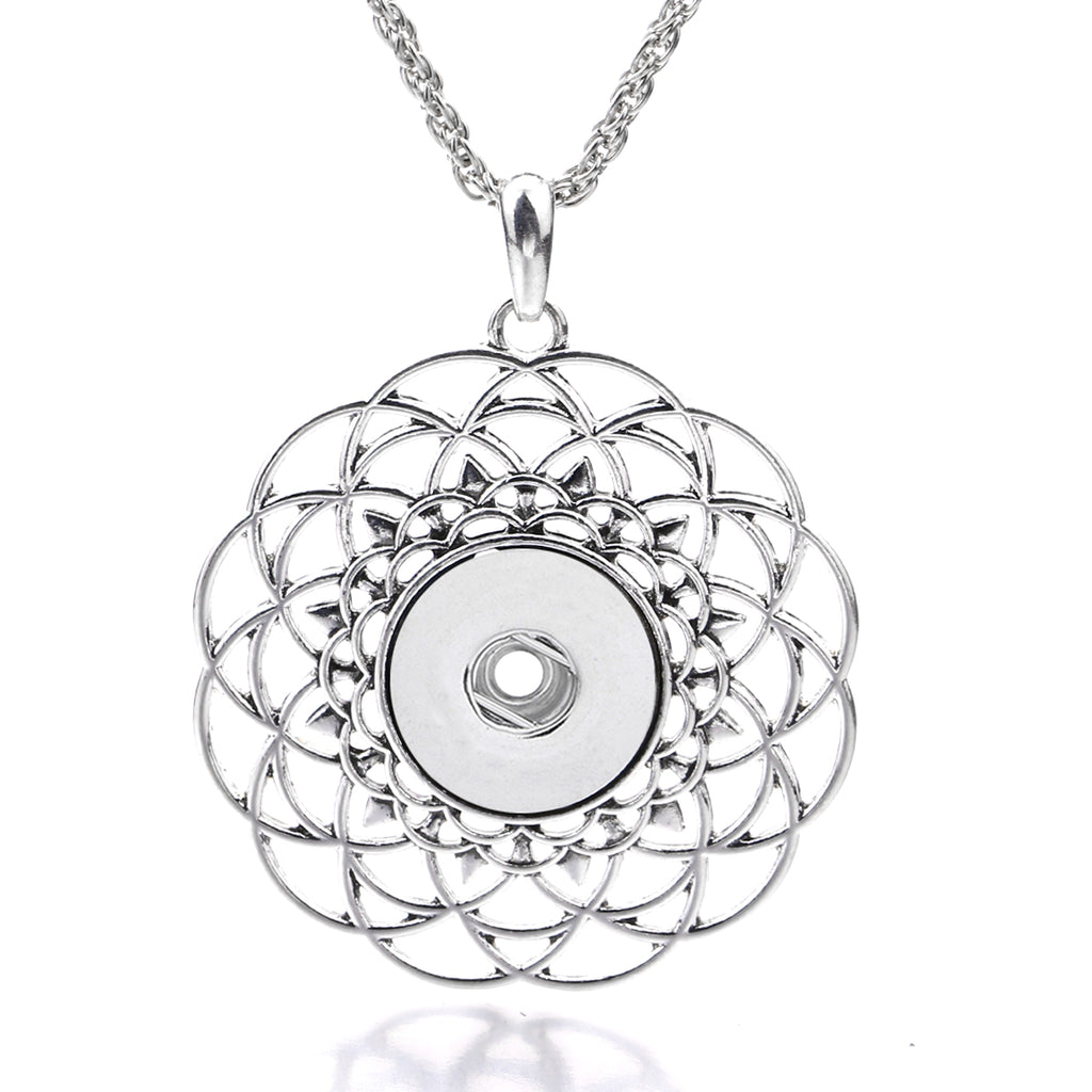 18mm Layered Petal Rhinestone Snap Charm Necklace