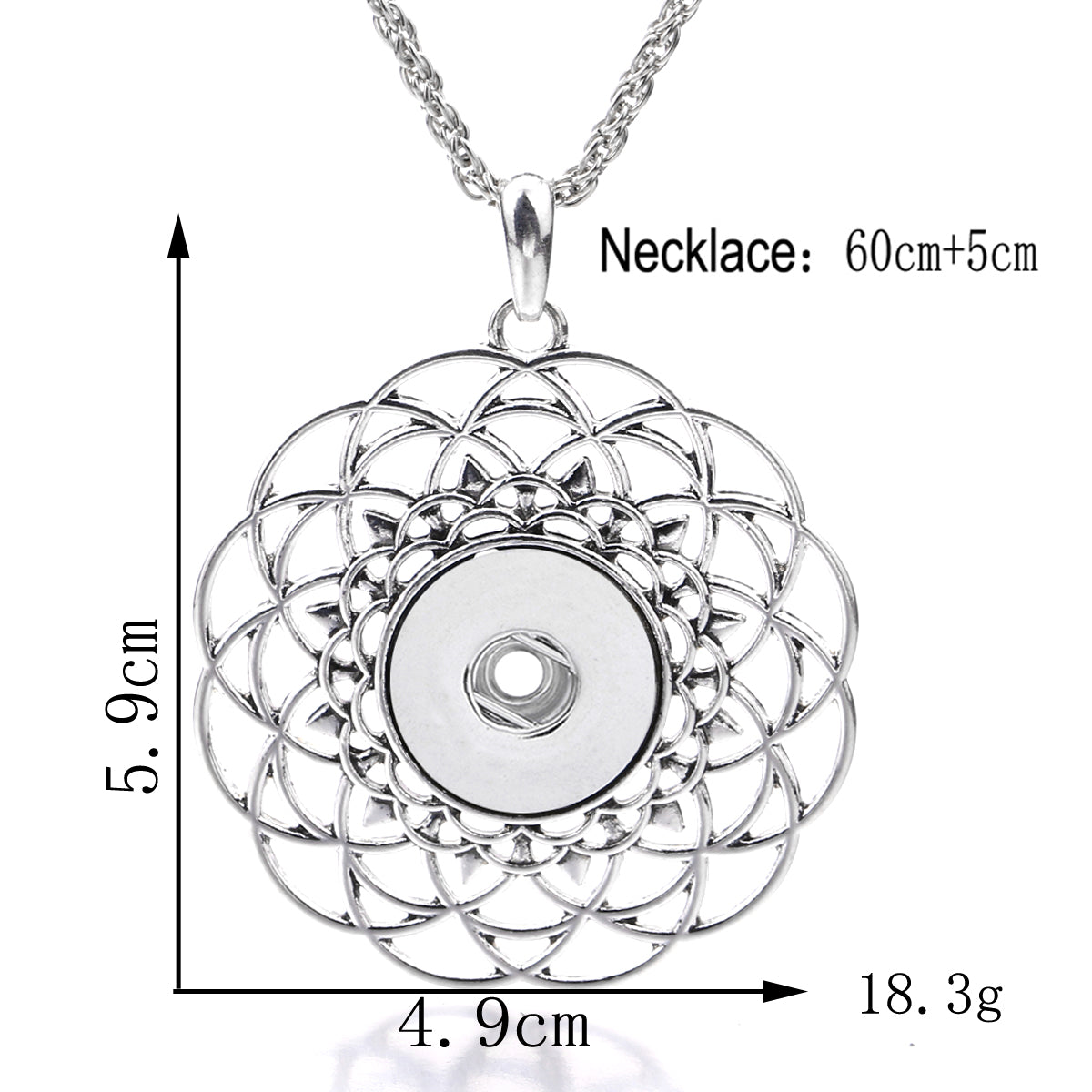 18mm Layered Petal Rhinestone Snap Charm Necklace