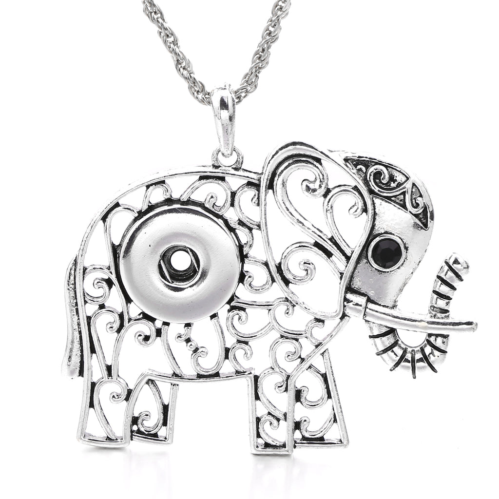 18mm Elephant Filigree Snap Charm Necklace