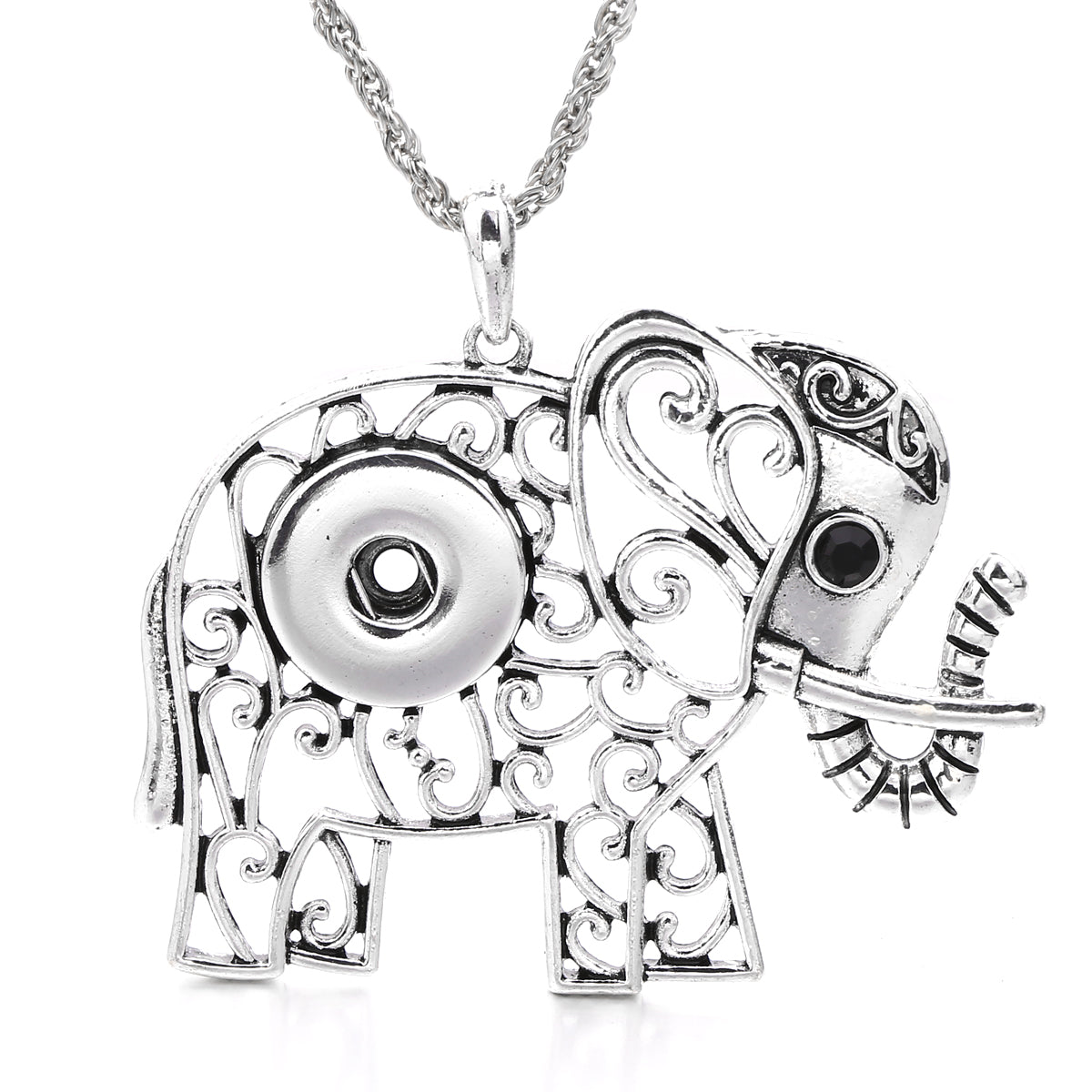 18mm Elephant Filigree Snap Charm Necklace
