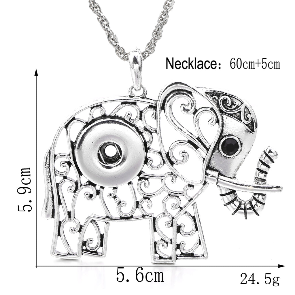 18mm Elephant Filigree Snap Charm Necklace