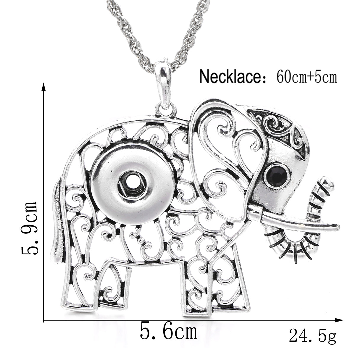18mm Elephant Filigree Snap Charm Necklace