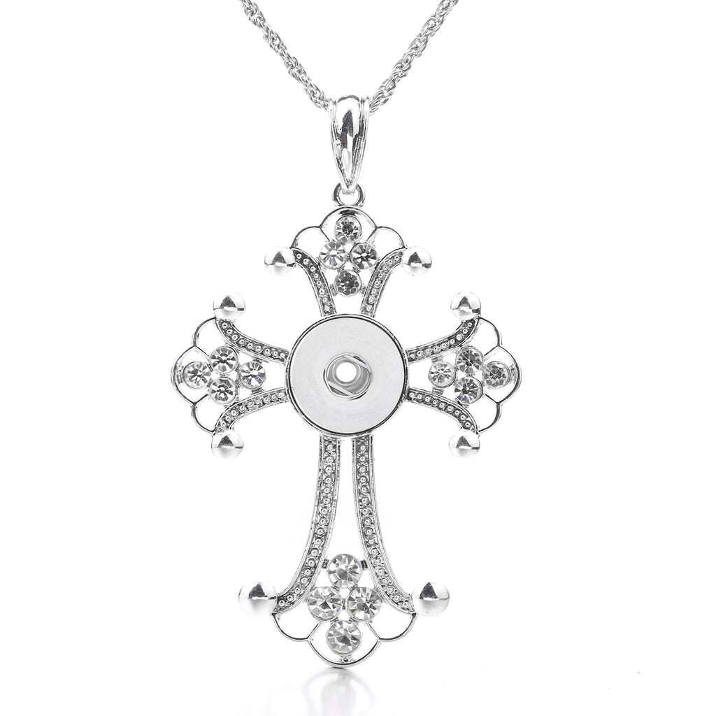18mm Floral Cross Snap Charm Necklace